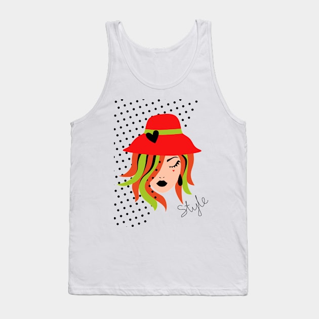 Red Hat Style Tank Top by Frenzy Fox